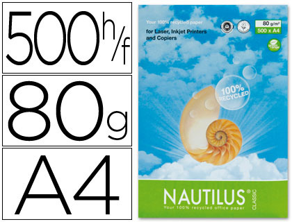 500h papel fotocopiadora Nautilus  reciclado A4 80g/m²